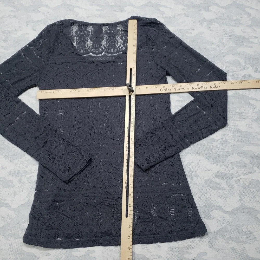 Stetson Top Womens Large Gray Lace Sheer Long Sleeve Sheer - Picture 7 of 10